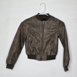 RSQ (Tillys) Kids Brown Leather Style Bomber Jacket